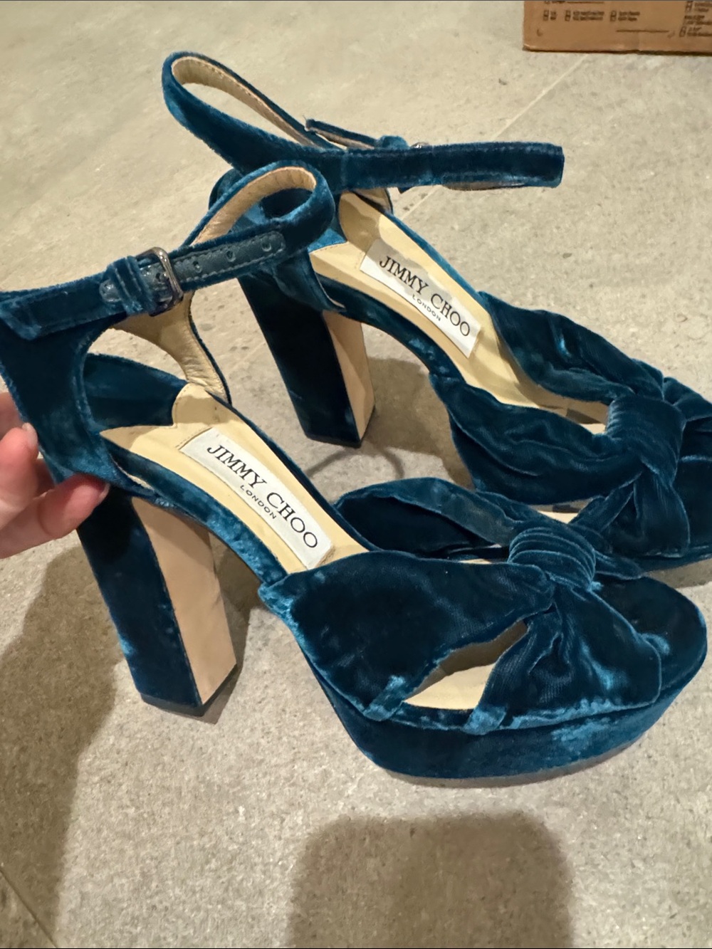 Jimmy Choo Teal Velvet Knot Platform Sandals